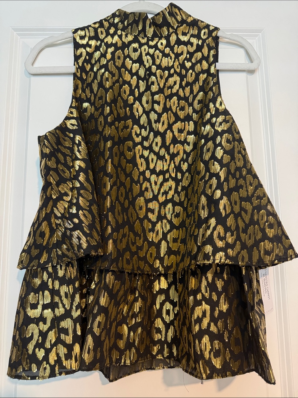 VENUS Gold and Black Metallic Leopard Print Tiered Blouse